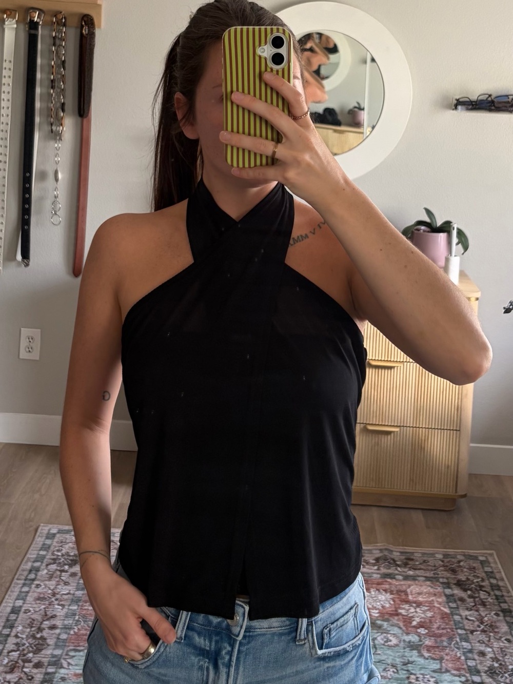 Y2K Black Crossover Halter Going Out Top Small
